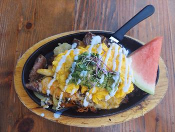Close-up of breakfast served on table