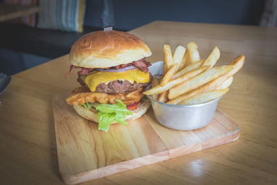 Close-up of serving food on table