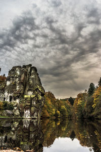 Reflection of trees in lake against sky