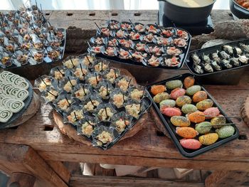 High angle view of dessert on table