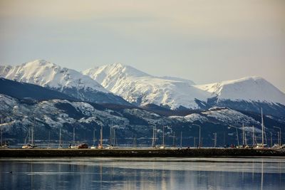 Scenic view of snowcapped mountains against sky