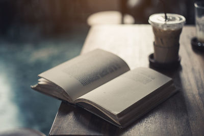 Close-up of open book on table