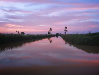 Scenic view of lake against sky during sunset