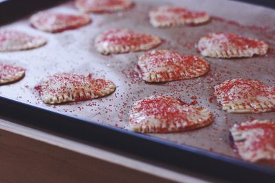 Heart shape cookies in baking sheet