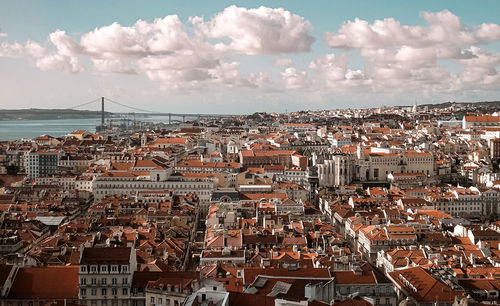 High angle shot of townscape against sky