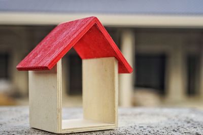 Close-up of model house on table