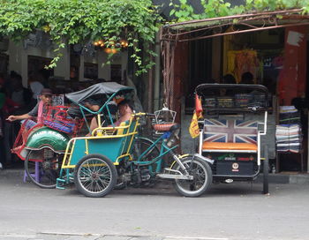 Bicycle parked on road