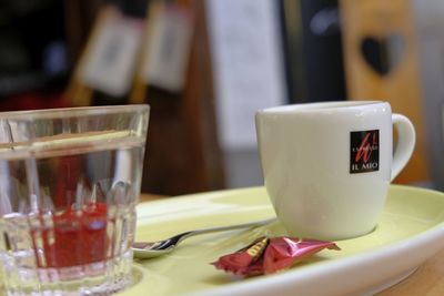 Close-up of coffee served on table