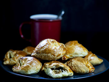 Close-up of breakfast served on table