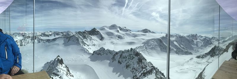 Panoramic view of snowcapped mountains against sky