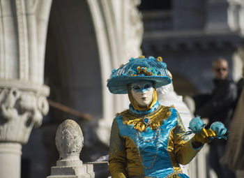 Close-up of person in carnival costume