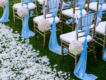View of beach wedding