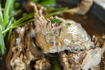 High angle view of duck food in plate