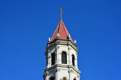 Low angle view of building against clear blue sky