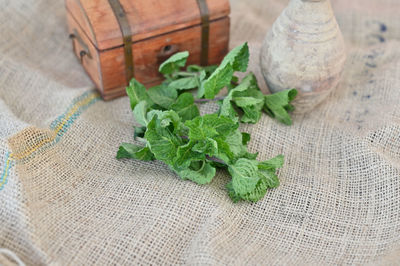 High angle view of vegetables on table