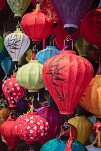 Close-up of chinese lanterns on wall