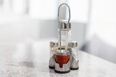 Close-up of water in glass container on table