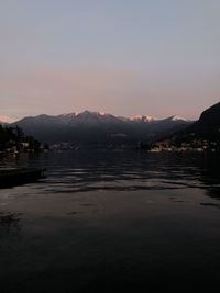 Scenic view of lake against sky during sunset