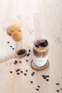 High angle view of coffee on table