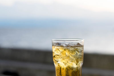 Close-up of beer glass