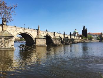 Bridge over water against clear sky