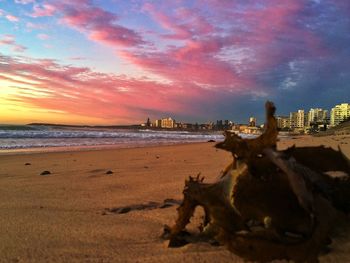 Scenic view of beach against cloudy sky