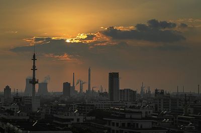 City lit up at sunset