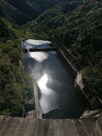 High angle view of dam by river