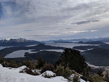 Scenic view of snowcapped mountains against sky