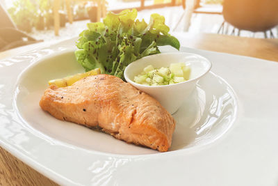 Close-up of food in plate on table