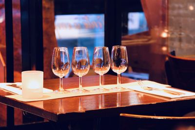 Wine glasses on table in restaurant