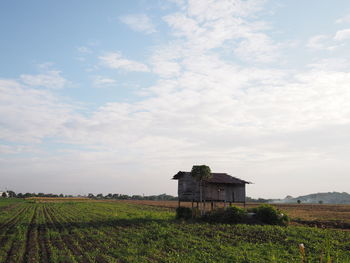 House on field against sky