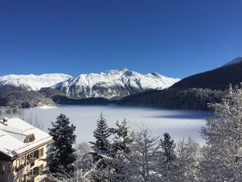 Scenic view of mountains against clear sky