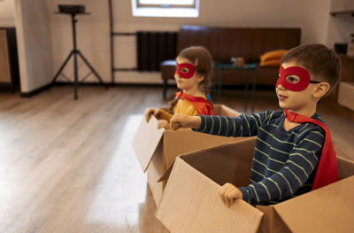 Portrait of boy playing with toy blocks