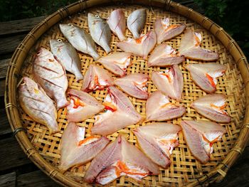 Close-up of fish in basket at market