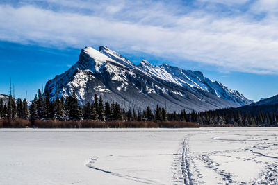 Scenic view of snowcapped mountains against sky