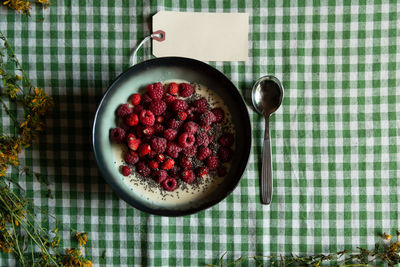 High angle view of breakfast in bowl on table