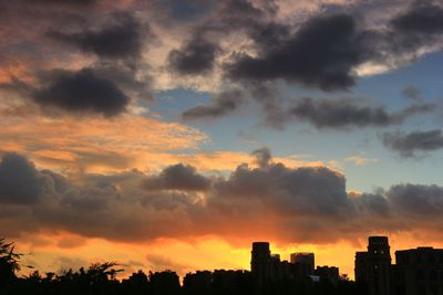 High section of silhouette trees against sky during sunset