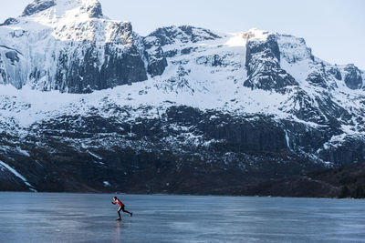 Scenic view of snowcapped mountains during winter