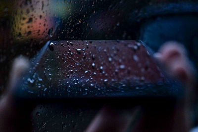 Close-up of wet car windshield