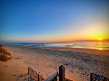 Scenic view of sea against clear sky during sunset