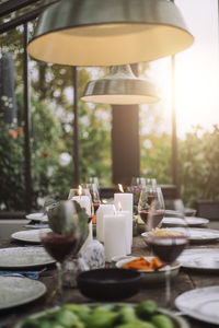Dinner setup done on dining table for party