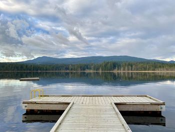 Pier on lake against sky