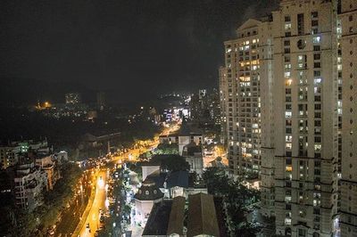 View of city street at night