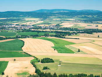 Summer broumov countryside panorama and landscape. bromov rocky walls viewpoint, czechia, europe