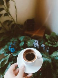 Close-up of hand holding coffee cup