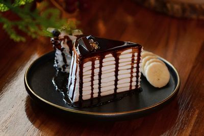 Close-up of dessert in plate on table