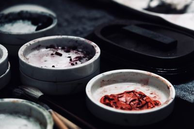 High angle view of dessert in bowl on table