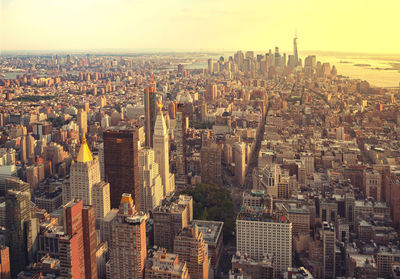 View of manhattan from the top angle at sunset. new york city view from the top