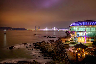 View of illuminated cityscape at night